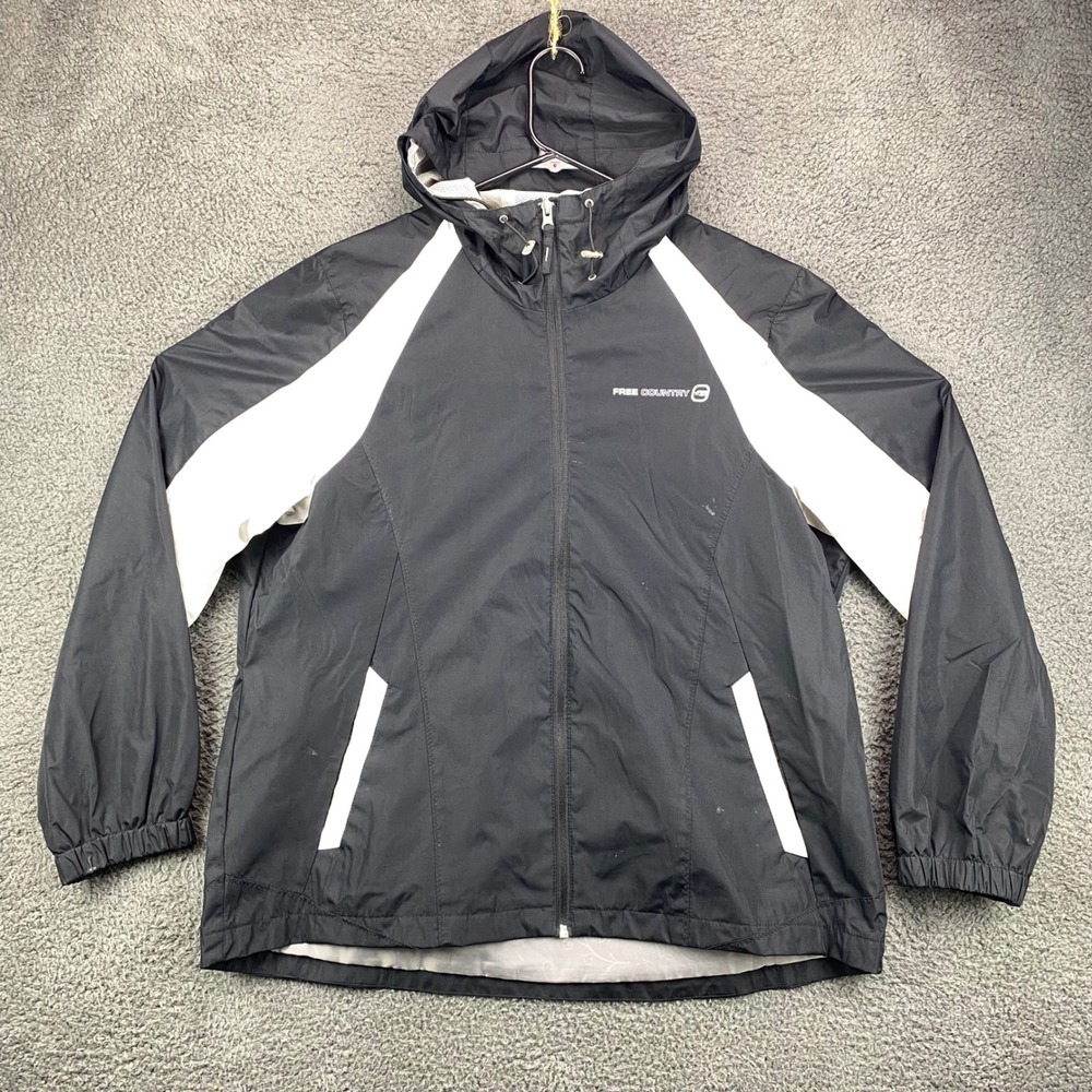 Free Country Mens XL Black White Hooded Windbreaker‎ Lightweight Jacket